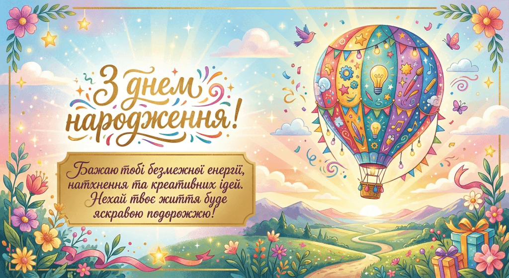 З днем народження! Бажаю тобі безмежної енергії, натхнення та креативних ідей