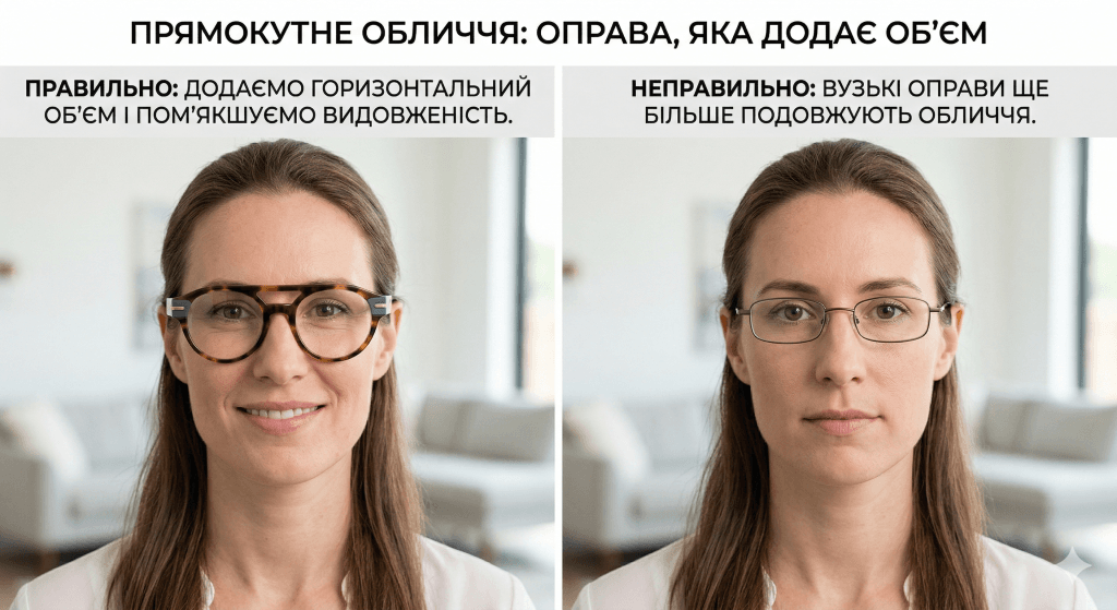 Прямокутне обличчя оправа, яка додає об'єм