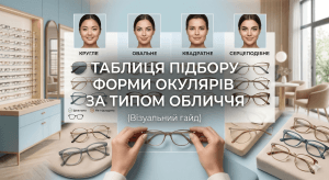 Таблиця підбору форми окулярів за типом обличчя (візуальний гайд)