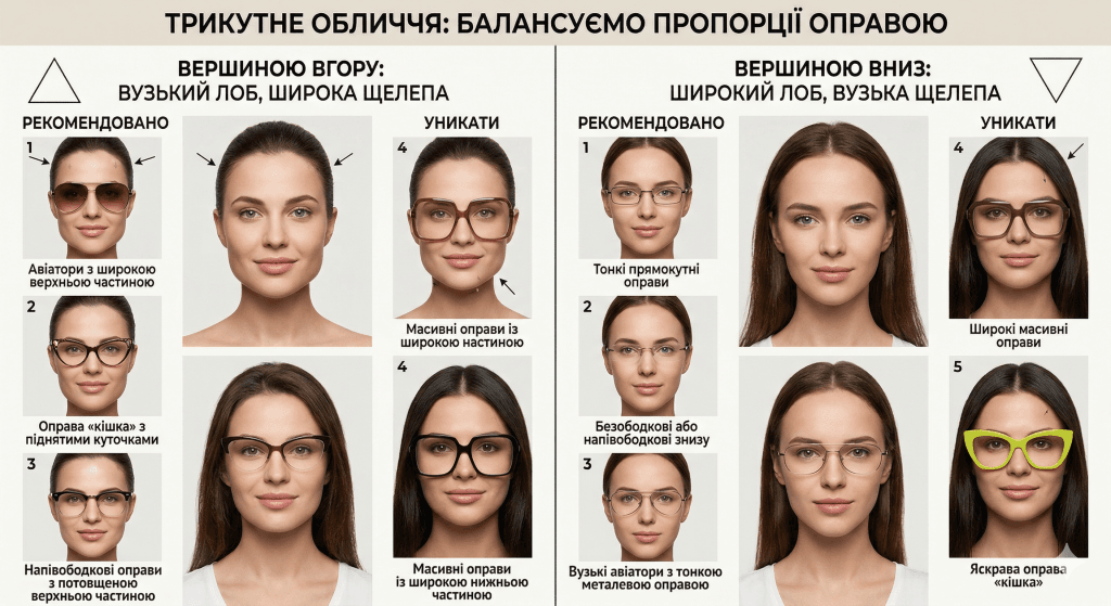 Трикутне обличчя балансуємо пропорції оправою