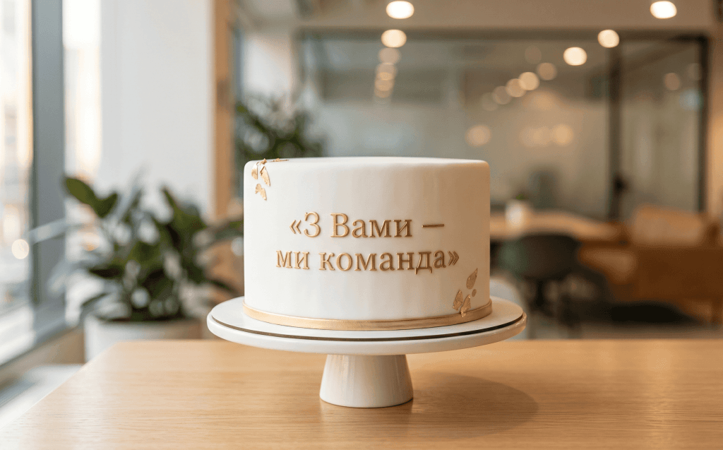 Елегантний торт для керівника з написом «З Вами — ми команда» — варіант що написати на торті керівнику