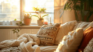 як оновити інтер'єр без ремонту швидко — затишна вітальня текстиль рослини свічки бюджетне оновлення