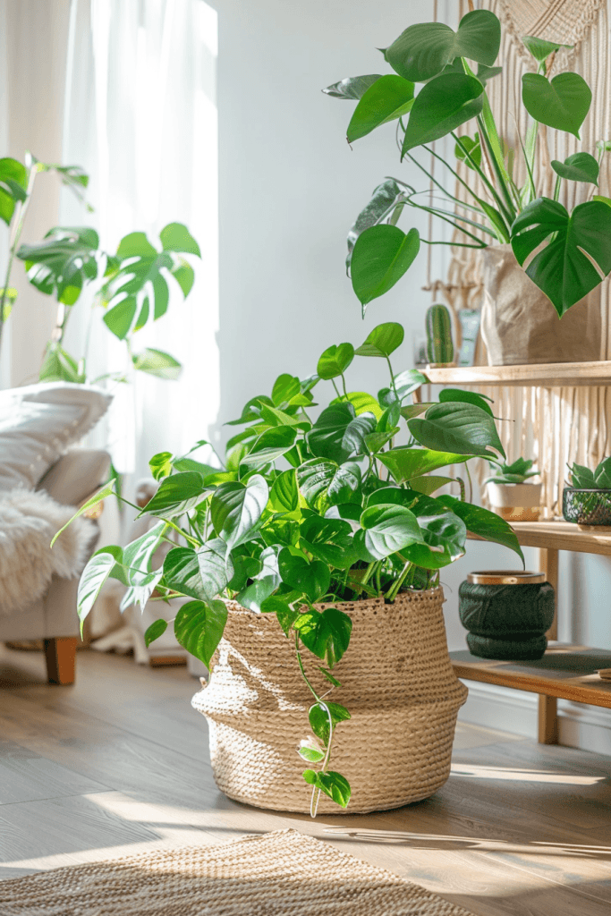 рослини для домашнього інтер'єру які вибрати — потос суккуленти полиця кут кімнати міські джунглі