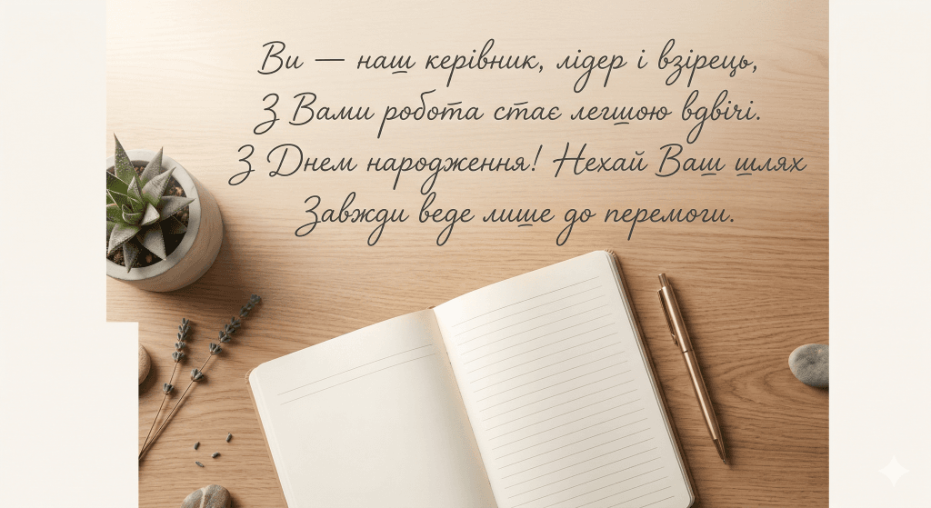 вірш на день народження керівнику українською — мінімалізм дерево ноутбук поетична листівка