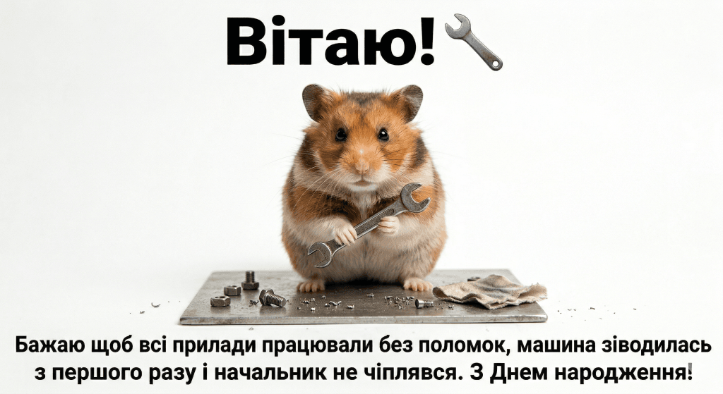 прикольні вітання чоловіку з днем народження — хом'як інструмент жарт машина прилади гумор