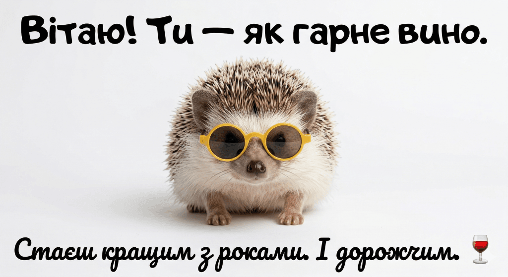 смішні привітання з днем народження українською — їжак сонцезахисні окуляри жарт вино роки гумор