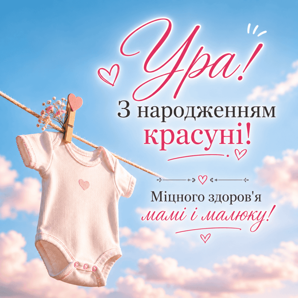 Привітання з народженням дівчинки картинки з дитячим бодіком на мотузці.