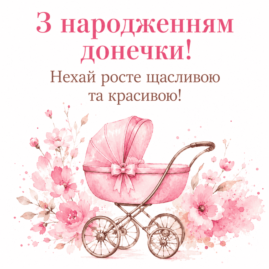 Короткі смс привітання з народженням донечки для Вайбера з візочком.