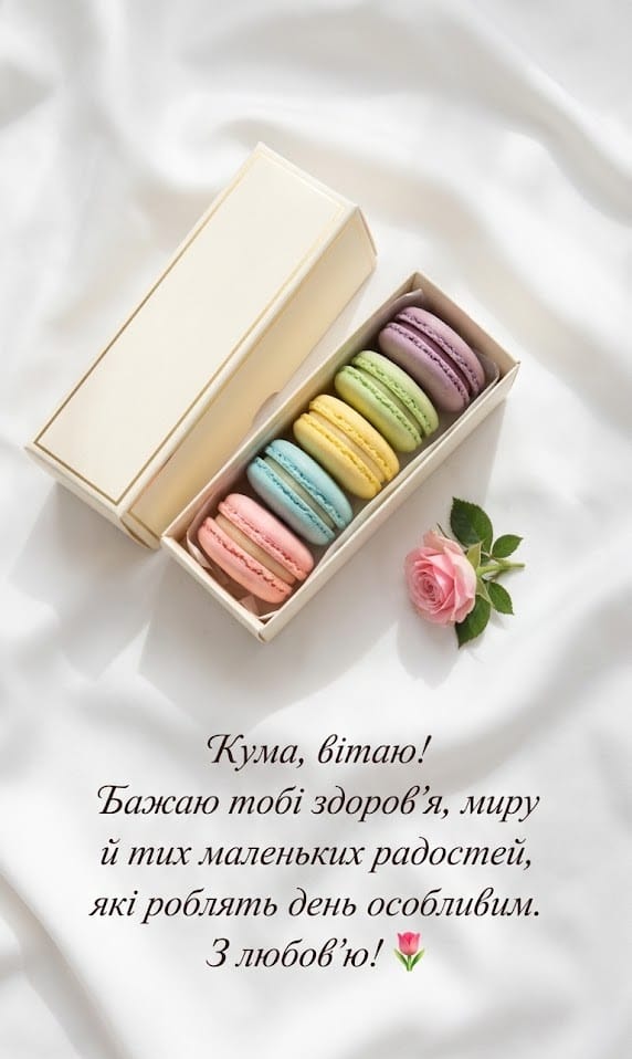 Листівка з солодощами про маленькі радості життя для куми.