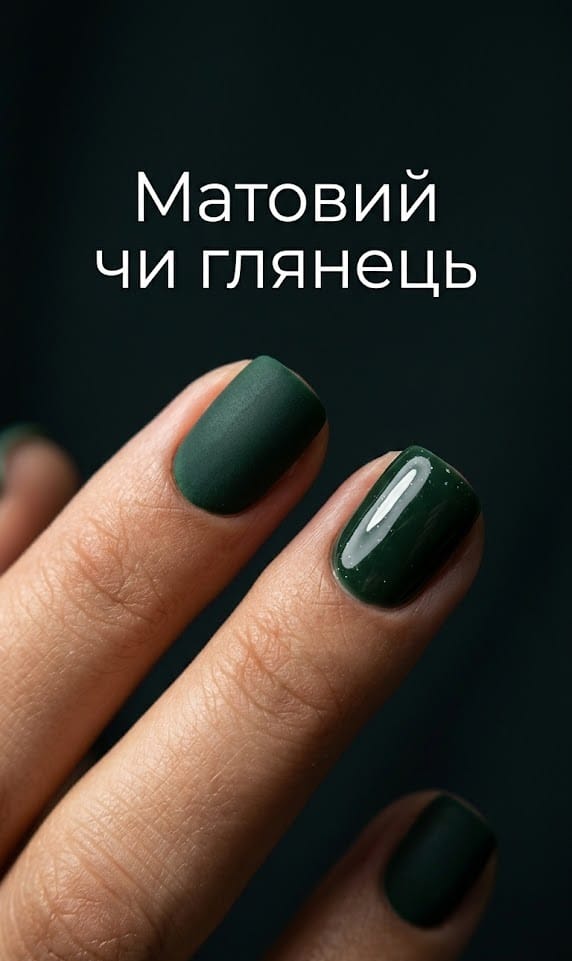 Тренди манікюру 2026 на дуже короткі нігті: порівняння матового та глянцевого топу.