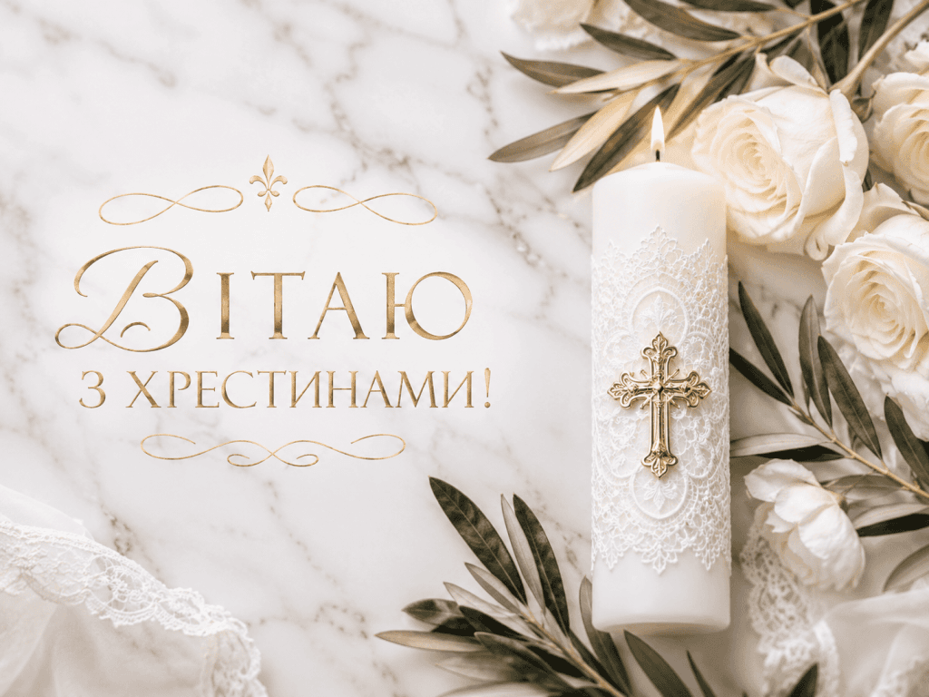 Елегантне святкове фото з білою свічкою та квітами для головної обкладинки статті про привітання з хрестинами.