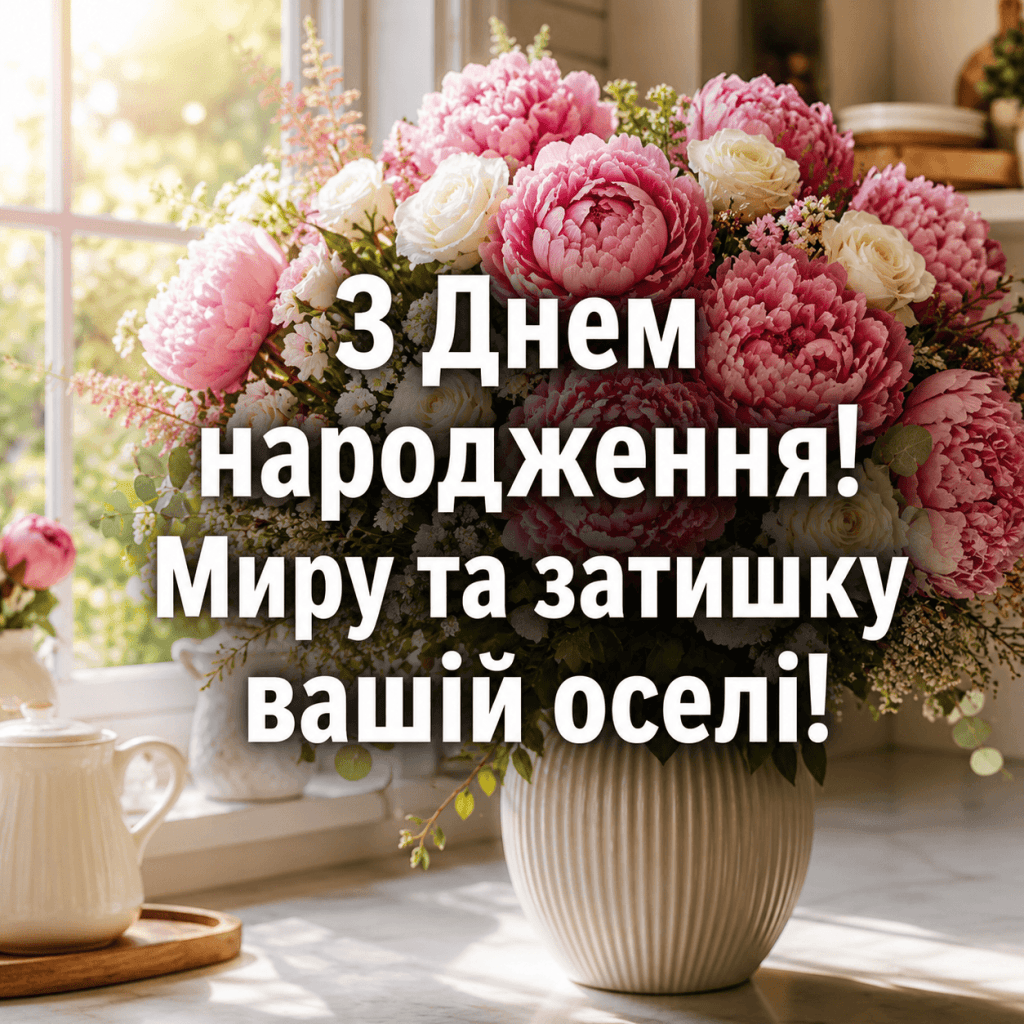 Щирі вітання з днем народження сусідці своїми словами у прозі на фоні ніжних квітів.