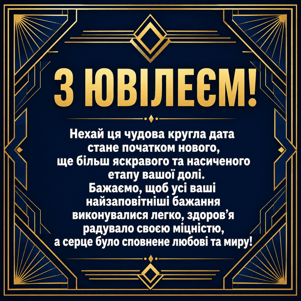 Урочистий темно-синій фон із золотими геометричними лініями Арт-деко на честь ювілею.