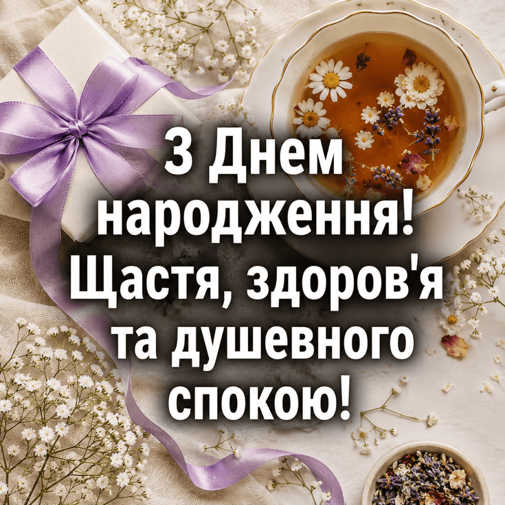 Гарні привітання з днем народження для сусідки з побажаннями здоров'я та миру.