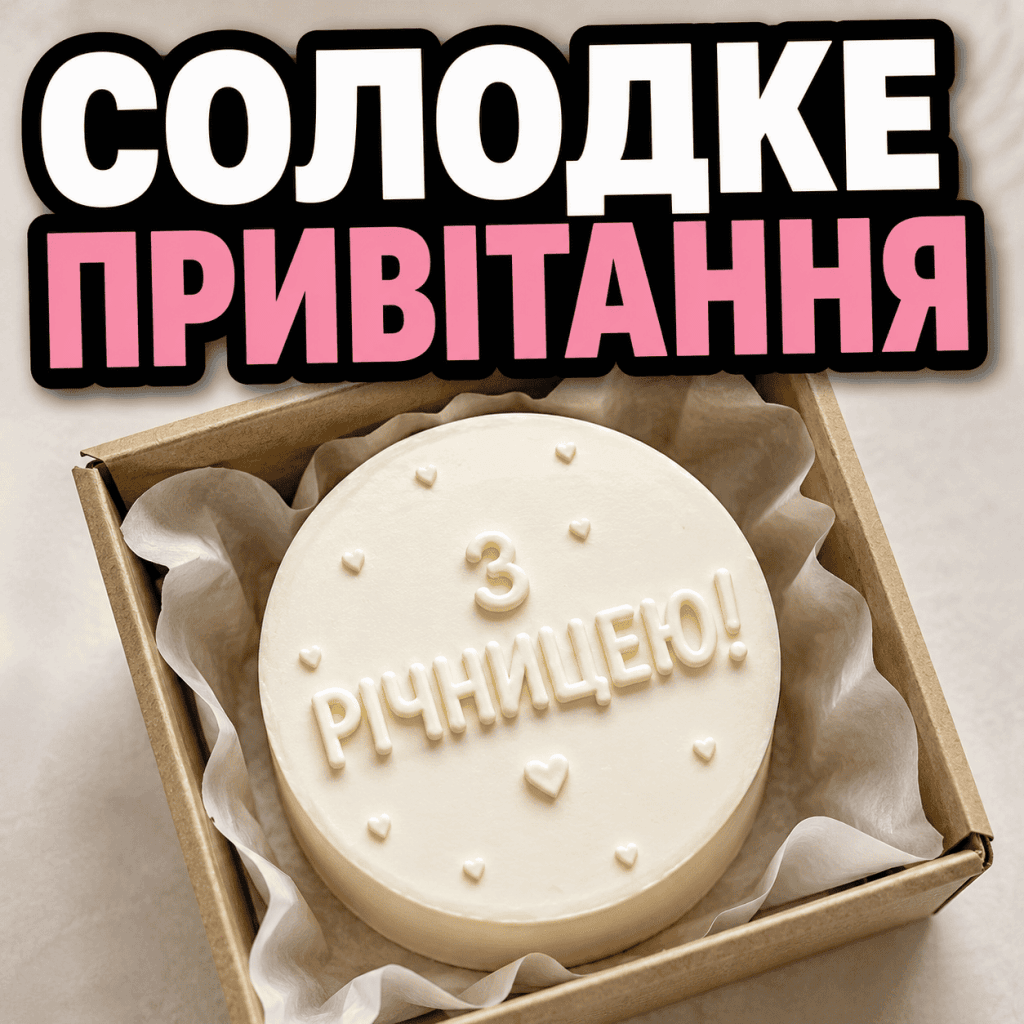 Маленький святковий бенто-торт із написом З річницею для коханої людини.