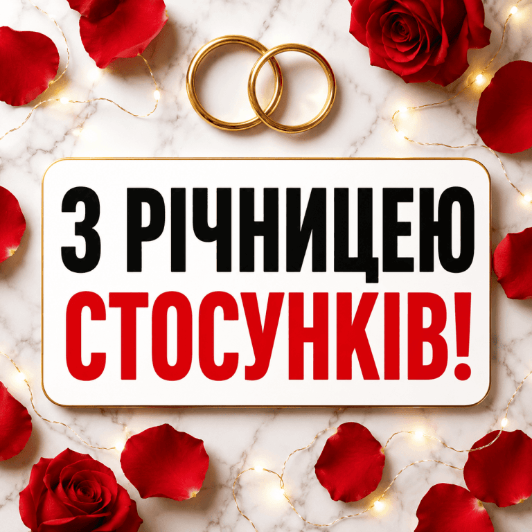 Головне зображення статті про романтичні привітання з річницею стосунків з написом українською мовою.