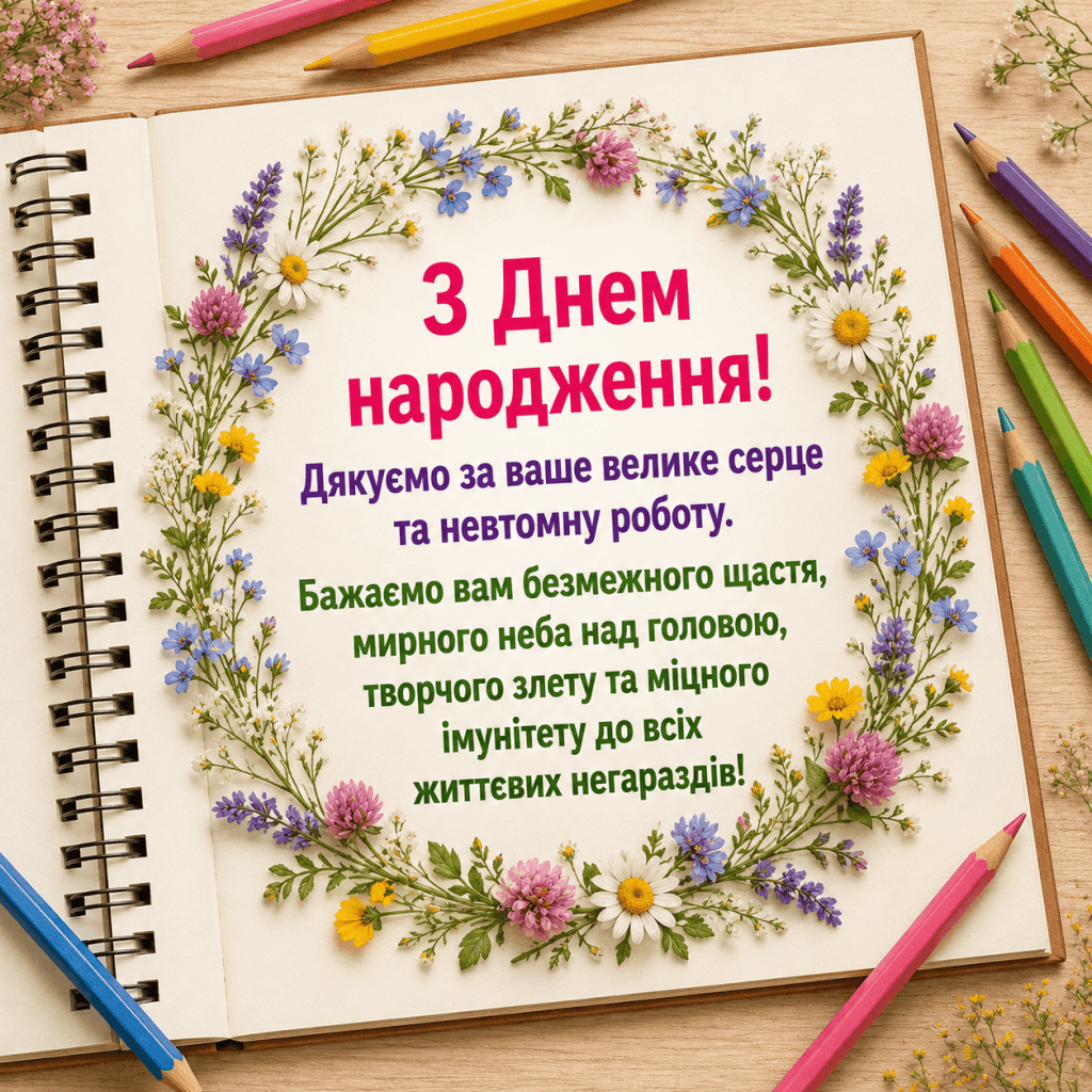 Яскрава картинка вчительці з днем народження від батьківського комітету
