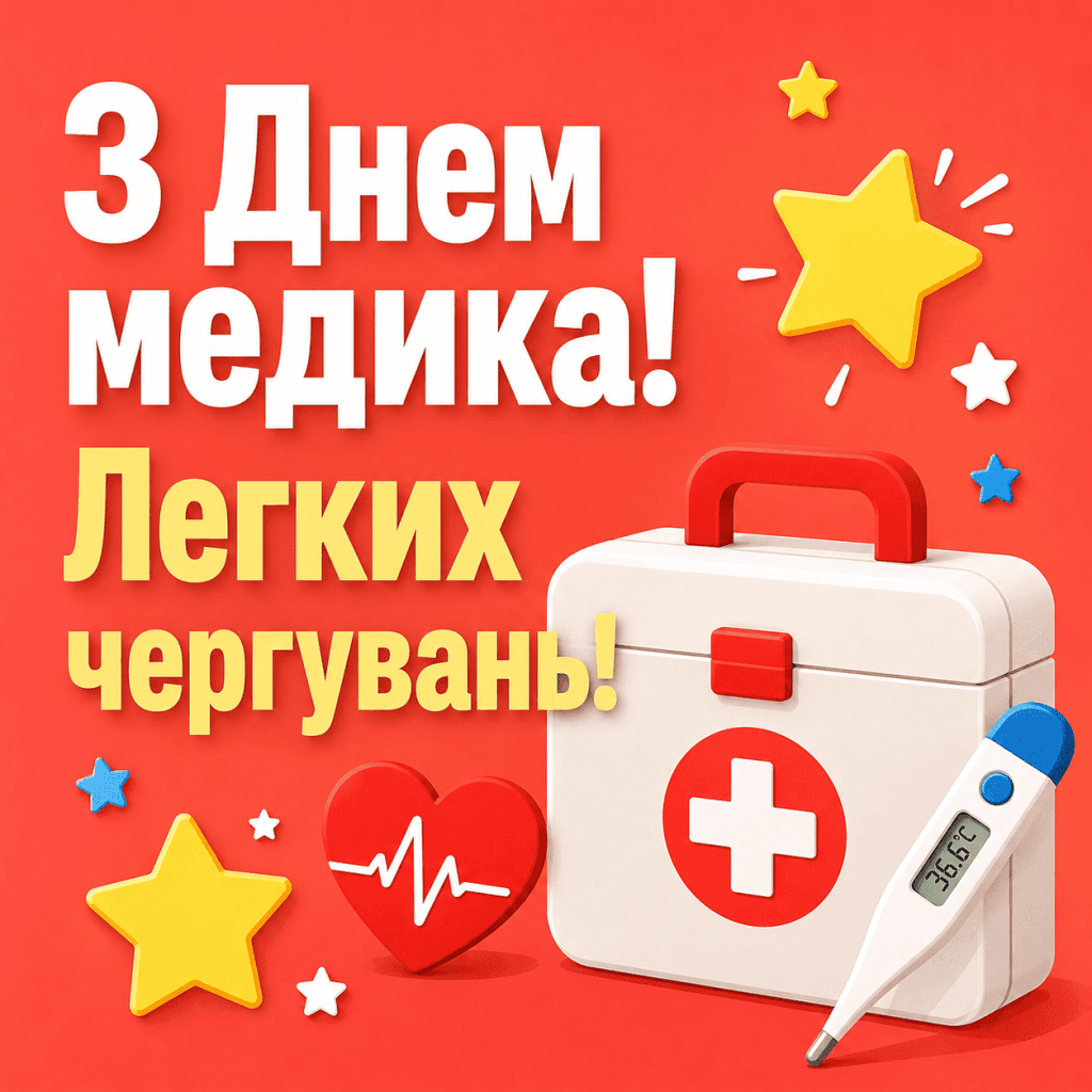 Яскрава плоска ілюстрація для короткого смс привітання з Днем медика.