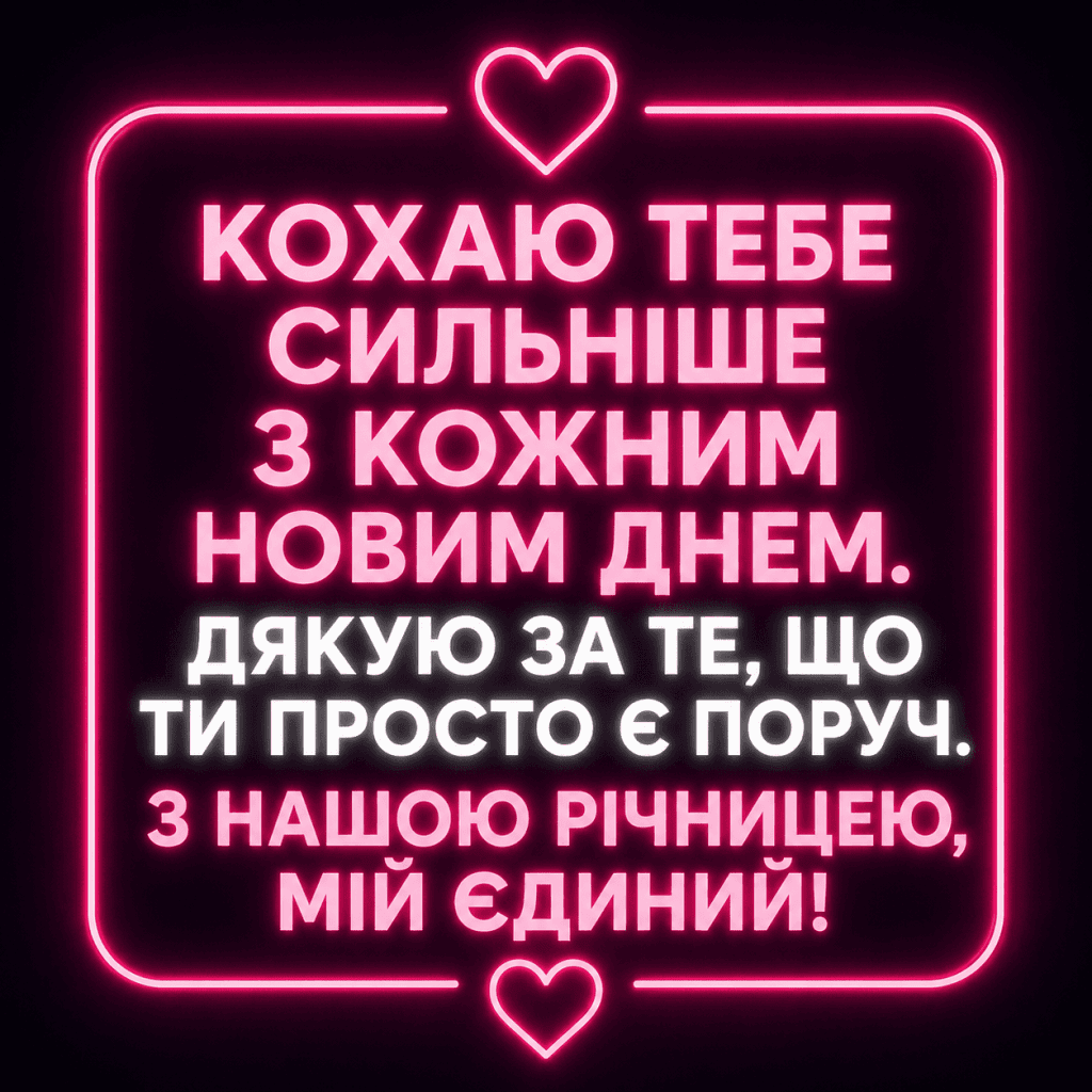 Неоновий рожевий напис Кохаю тебе щодня на темному графічному тлі.