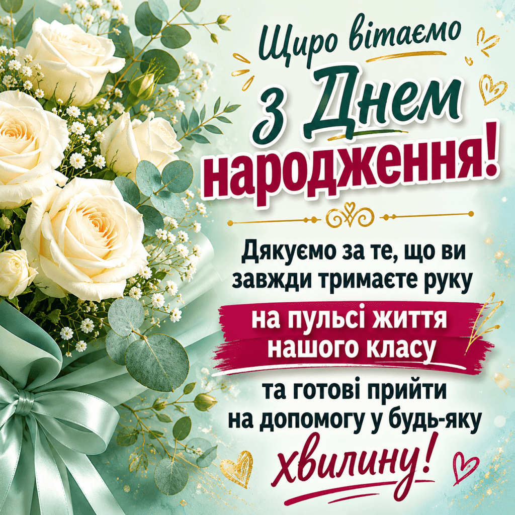 Красива листівка з днем народження вчительці для безкоштовного скачування
