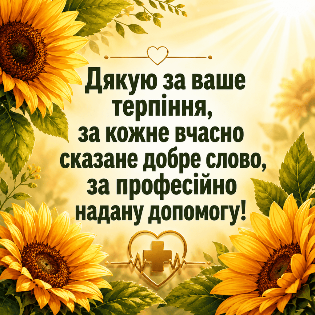 Емоційна листівка зі словами вдячності лікарю від пацієнтів у рослинному стилі.