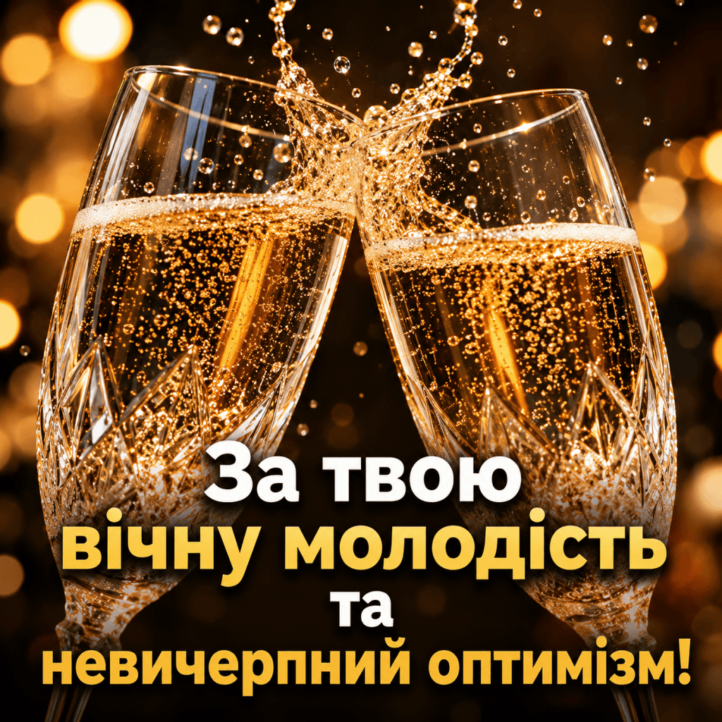 Кришталеві келихи з шампанським для розділу з прикольними тостами на ювілей 50 років жінці.