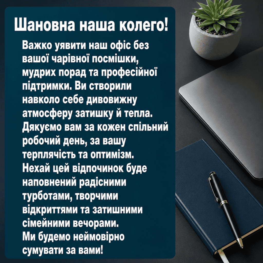 Офіційні та теплі привітання з виходом на пенсію колезі жінці в прозі від колективу.