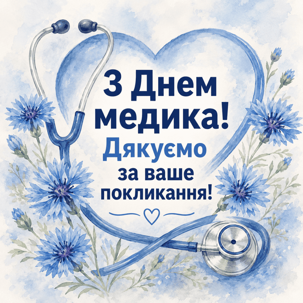 Ніжна акварельна листівка зі зворушливим привітанням до Дня медика в прозі.